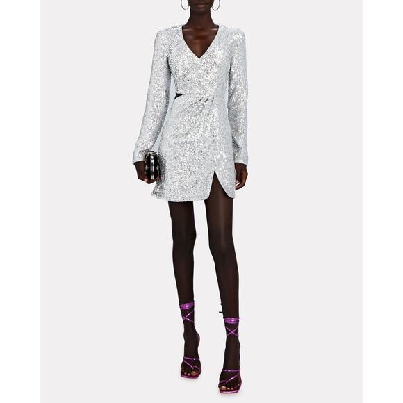 NWT Jonathan Simkhai Conrad Cut-Out Silver Sequined Mini Dress Size 4 - Picture 1 of 5